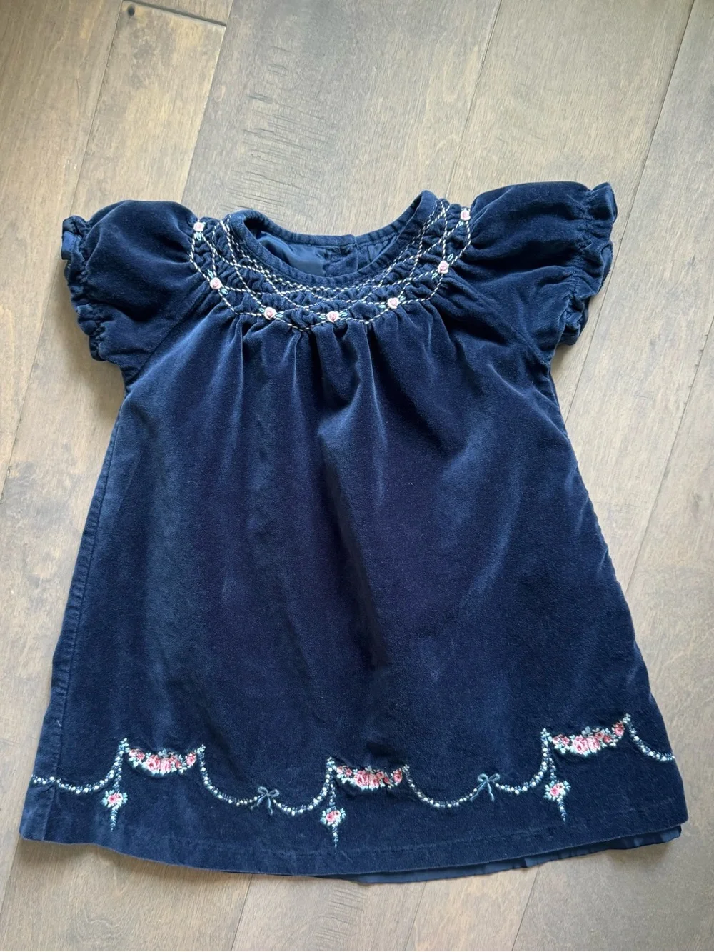 Janie and Jack Vintage Navy Embroidered Velvet Dress